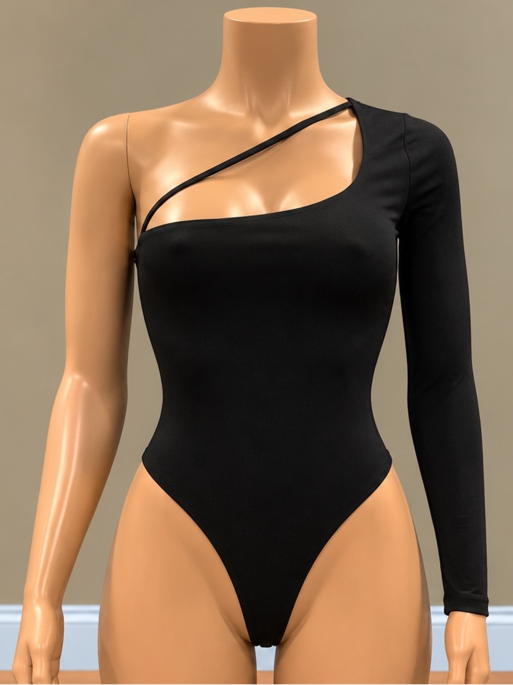 REVOLVE Black Strappy One Shoulder Cutout Long Sleeve Bodysuit Small NWOT